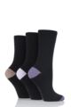 Ladies 3 Pair Gentle Grip Contrast Heel and Toe Socks - Black / Lilac