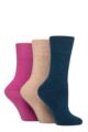 Women's 3 Pair SOCKSHOP Gentle Grip Wool Cushioned Foot Boot Socks - Pink / Teal / Natural