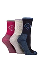 Women's 3 Pair Country Pursuit Gritstone Hiker Cotton Boot Socks - Navy / Pink / Ecru