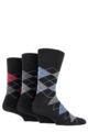 Mens 3 Pair Gentle Grip Cotton Argyle Patterned and Striped Socks - Argyle Black