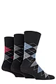 Mens 3 Pair Gentle Grip Cotton Argyle Patterned and Striped Socks - Argyle Black