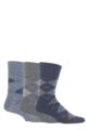Mens 3 Pair Gentle Grip Argyle Cotton Socks - Denim / Grey