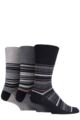 Mens 3 Pair Gentle Grip Cotton Argyle Patterned and Striped Socks - Deco Noir Black / Charcoal / Grey