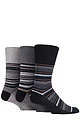Mens 3 Pair Gentle Grip Cotton Argyle Patterned and Striped Socks - Deco Noir Black / Charcoal / Grey