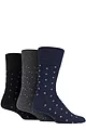 Mens 3 Pair Gentle Grip Cotton Argyle Patterned and Striped Socks - Micro Squares Black / Navy / Charcoal