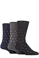 Mens 3 Pair Gentle Grip Cotton Argyle Patterned and Striped Socks - Triangle Repeat Black / Navy / Charcoal