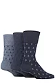 Mens 3 Pair Gentle Grip Cotton Argyle Patterned and Striped Socks - Triangle Repeat Navy / Denim