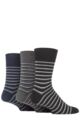 Mens 3 Pair Gentle Grip Cotton Argyle Patterned and Striped Socks - Varied Stripe Black / Navy / Charcoal