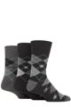 Mens 3 Pair Gentle Grip Argyle Cotton Socks - Argyle Black / Charcoal