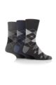 Mens 3 Pair Gentle Grip Argyle Cotton Socks - Argyle Black / Navy / Charcoal