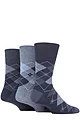 Mens 3 Pair Gentle Grip Argyle Cotton Socks - Argyle Navy / Denim