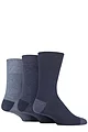 Mens 3 Pair Gentle Grip Cotton Argyle Patterned and Striped Socks - Contrast Heel and Toe Navy / Denim