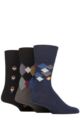 Mens 3 Pair Gentle Grip Cotton Argyle Patterned and Striped Socks - Metro Argyle Black / Navy / Charcoal