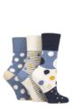 Ladies 3 Pair Gentle Grip Cotton Patterned and Striped Socks - Summery Spots