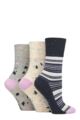 Ladies 3 Pair Gentle Grip Cotton Patterned and Striped Socks - Summery Terazzo