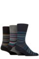 Mens 3 Pair Gentle Grip Cotton Argyle Patterned and Striped Socks - Micro Stripes Black / Sky Blue