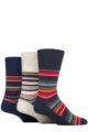Mens 3 Pair Gentle Grip Cotton Argyle Patterned and Striped Socks - Cabana Ocean Blue