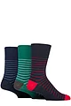 Mens 3 Pair Gentle Grip Cotton Argyle Patterned and Striped Socks - Compass Blue / Navy / Grey