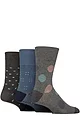 Mens 3 Pair Gentle Grip Cotton Argyle Patterned and Striped Socks - Cosmic Neutral Grey / Charcoal / Blue