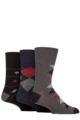 Mens 3 Pair Gentle Grip Cotton Argyle Patterned and Striped Socks - Modernised Argyle Navy / Black
