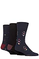Mens 3 Pair Gentle Grip Cotton Argyle Patterned and Striped Socks - Book Club Black / Navy