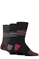 Mens 3 Pair Gentle Grip Cotton Argyle Patterned and Striped Socks - Parlour Black / Navy