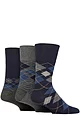 Mens 3 Pair Gentle Grip Patterned Bamboo Socks - Argyle Black / Navy