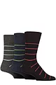 Mens 3 Pair Gentle Grip Patterned Bamboo Socks - Two Tone Stripe Black / Navy
