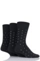 Mens 3 Pair Gentle Grip Patterned Wool Socks - Black