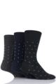 Mens 3 Pair Gentle Grip Patterned Wool Socks - Black / Navy / Grey