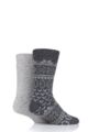 Mens 2 Pair SOCKSHOP Ribbed Wool Boot Socks with Smooth Toe Seams - Grey