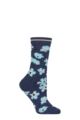 Ladies 1 Pair Thought Peggie Floral Bamboo and Organic Cotton Socks - Navy