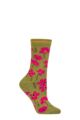 Ladies 1 Pair Thought Peggie Floral Bamboo and Organic Cotton Socks - Olive Green