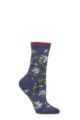 Ladies 1 Pair Thought Sketchy Floral Organic Cotton and Bamboo Socks - Blueberry