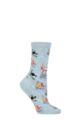 Ladies 1 Pair Thought Amaryllis Skiing Cat Organic Cotton Socks - Foam Blue