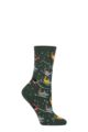 Ladies 1 Pair Thought Amaryllis Skiing Cat Organic Cotton Socks - Forest Green