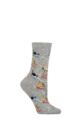 Ladies 1 Pair Thought Amaryllis Skiing Cat Organic Cotton Socks - Grey Marle