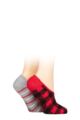 Ladies 2 Pair SOCKSHOP Wildfeet Animal and Patterned Cosy Slipper Socks with Grip - Red Checker and Stripes