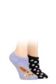 Ladies 2 Pair SOCKSHOP Wildfeet Animal and Patterned Cosy Slipper Socks with Grip - Rabbit