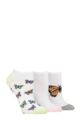 Ladies 3 Pair SOCKSHOP Wildfeet Novelty Cotton Trainer Socks - Butterflies