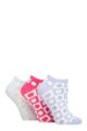 Ladies 3 Pair SOCKSHOP Wildfeet Cotton Patterned Trainer Socks - Spotty Check Lilac / Pink / Blue