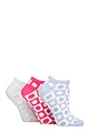 Women's 3 Pair SOCKSHOP Wildfeet Cotton Patterned Trainer Socks - Spotty Check Lilac / Pink / Blue