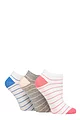 Women's 3 Pair SOCKSHOP Wildfeet Cotton Patterned Trainer Socks - Stripes White / Grey / White