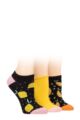 Ladies 3 Pair SOCKSHOP Wild Feet Novelty Cotton Trainer Socks - Lemons