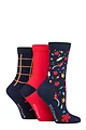 Women's 3 Pair SOCKSHOP Wildfeet Cotton Novelty Patterned Socks - Autumn Floral