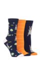 Ladies 3 Pair SOCKSHOP Wildfeet Cotton Novelty Patterned Socks - Rabbit In Grass