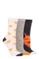 Ladies 3 Pair SOCKSHOP Wildfeet Cotton Novelty Patterned Socks - Fox