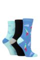 Ladies 3 Pair SOCKSHOP Wildfeet Cotton Novelty Patterned Socks - Parrot