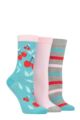 Ladies 3 Pair SOCKSHOP Wild Feet Cotton Novelty Patterned Socks - Cherry Garden