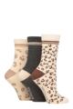 Ladies 3 Pair SOCKSHOP Wildfeet Cotton Novelty Patterned Socks - Leopard Print